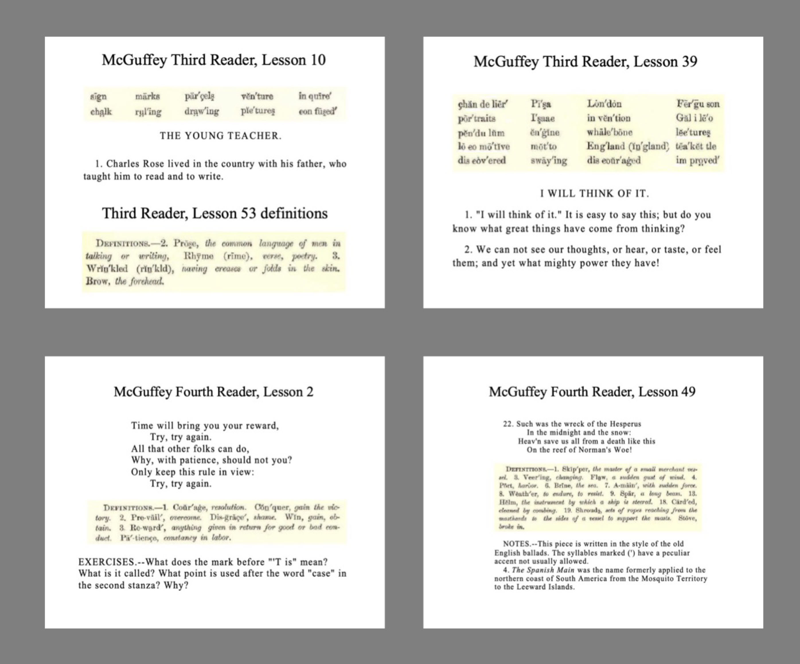 Pictures of McGuffey Third Reader Lessons